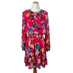 Lauren Ralph Lauren Black Label Ruffled Sheer Pink Floral Dress Size 14